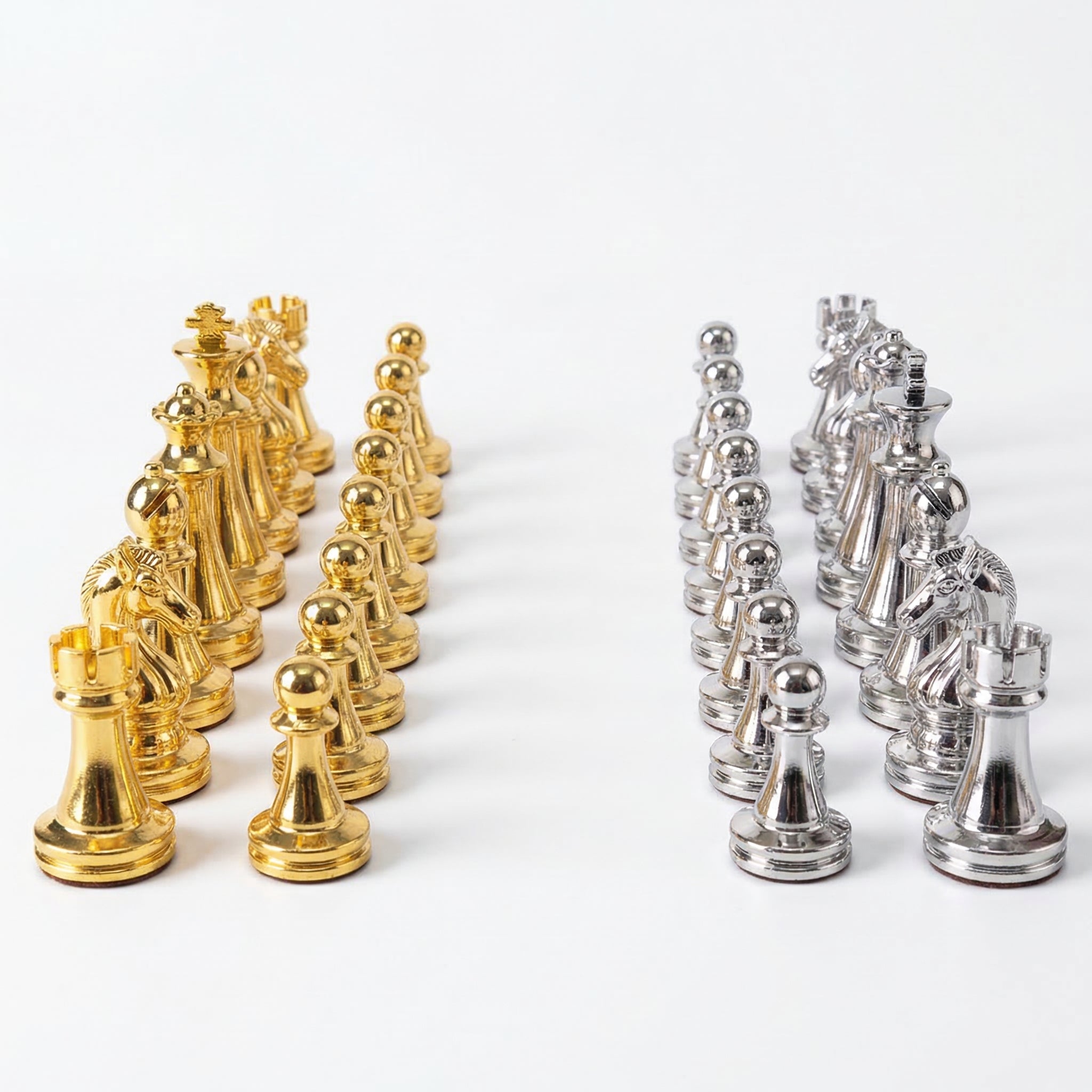 Gold & Silver Metal Chess Pieces - High-Gloss Luxury Staunton Set
