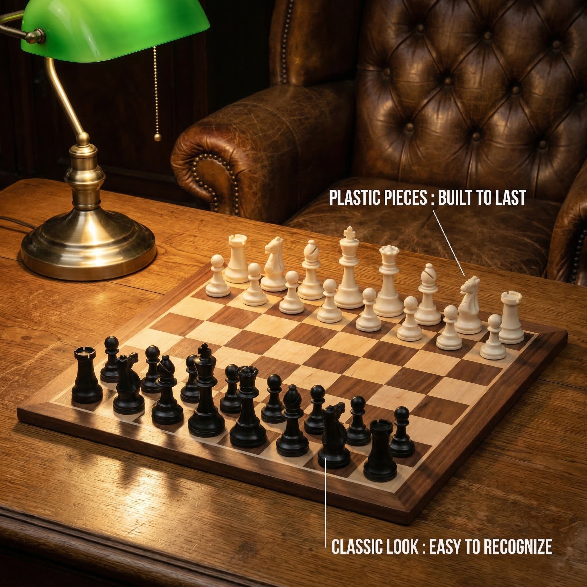 Classic Staunton Chess Pieces - Black & Ivory Plastic