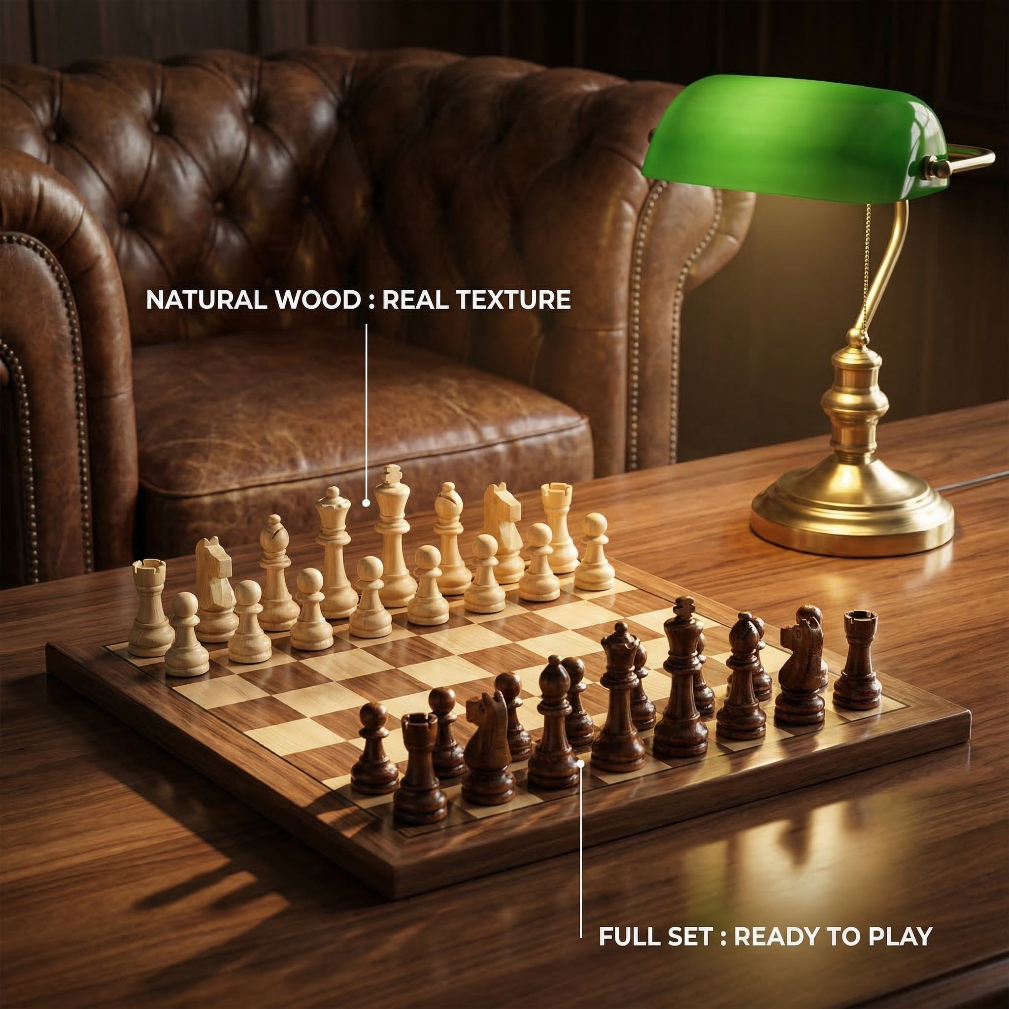 Wooden Staunton Chess Pieces - Natural & Brown Finish | Felted Base