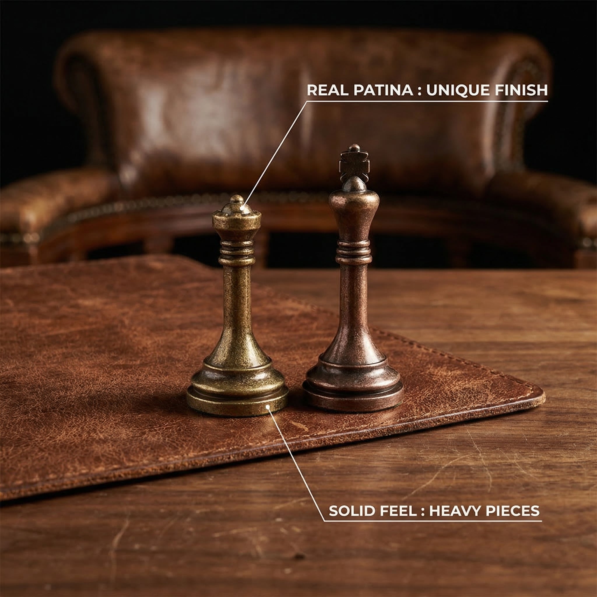 Metal Staunton Chess Pieces - Bronze & Gold | 32-Piece Set