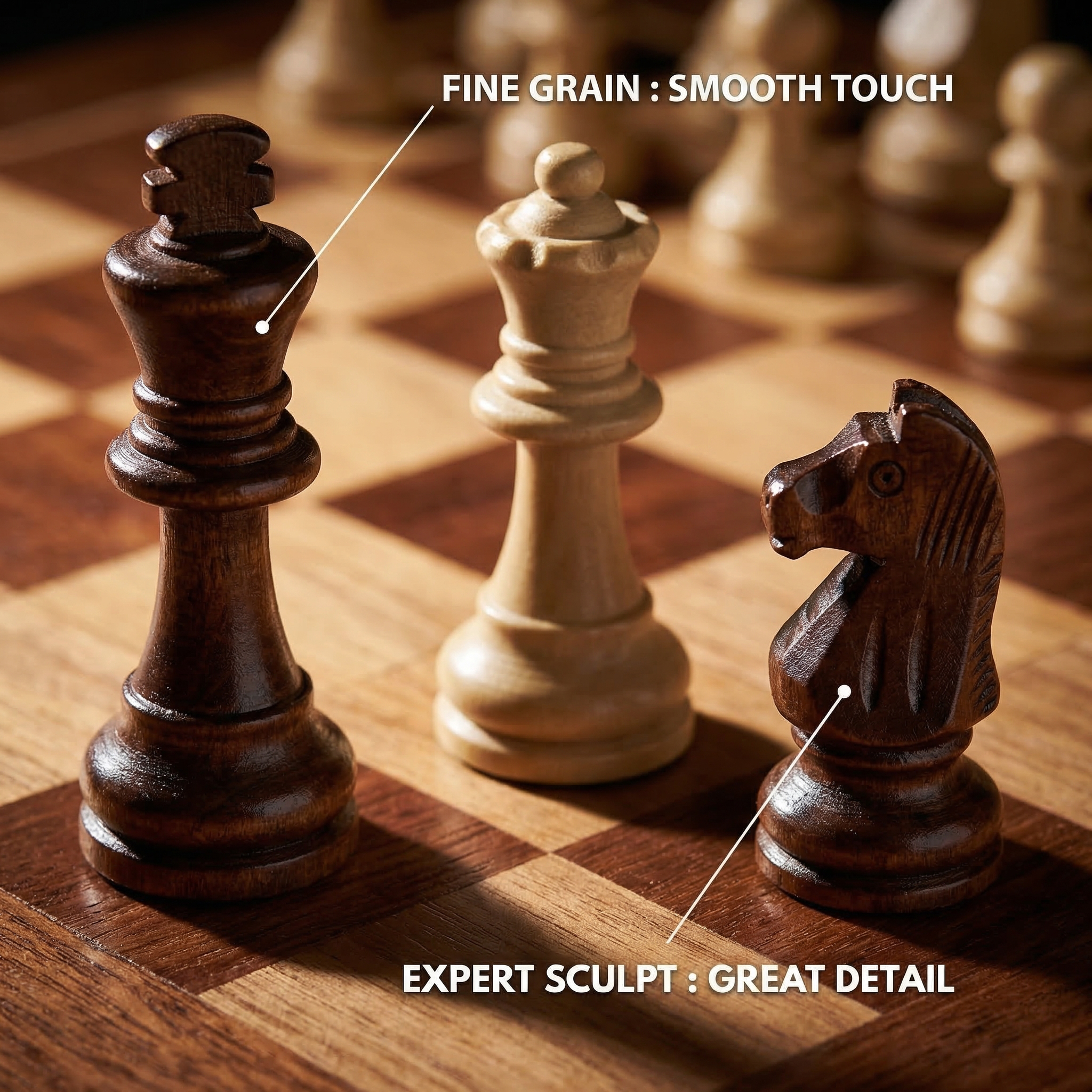 Wooden Staunton Chess Pieces - Natural & Brown Finish | Felted Base