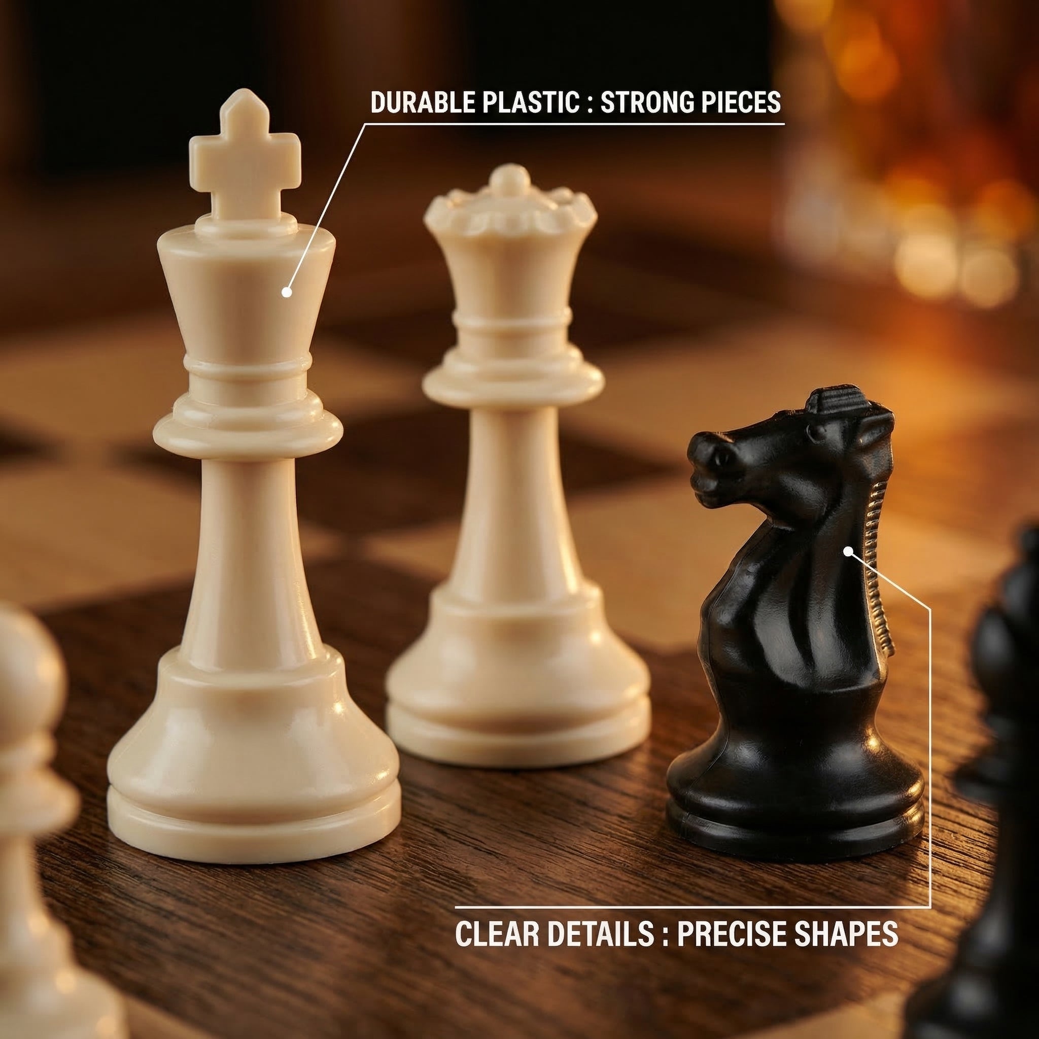 Classic Staunton Chess Pieces - Black & Ivory Plastic