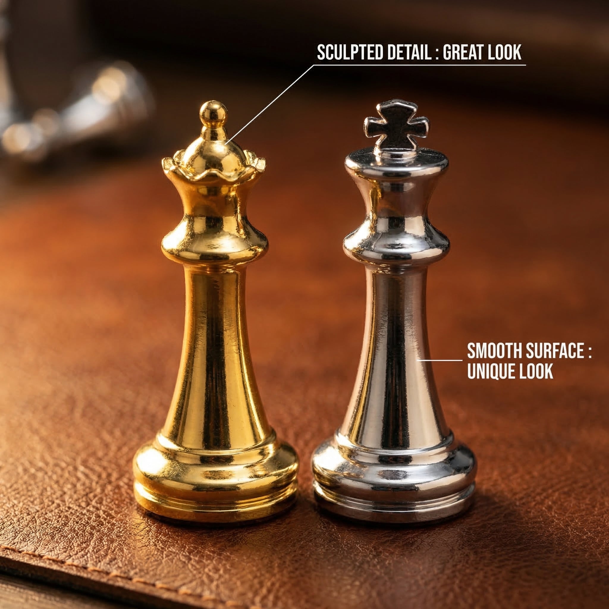 Gold & Silver Metal Chess Pieces - High-Gloss Luxury Staunton Set