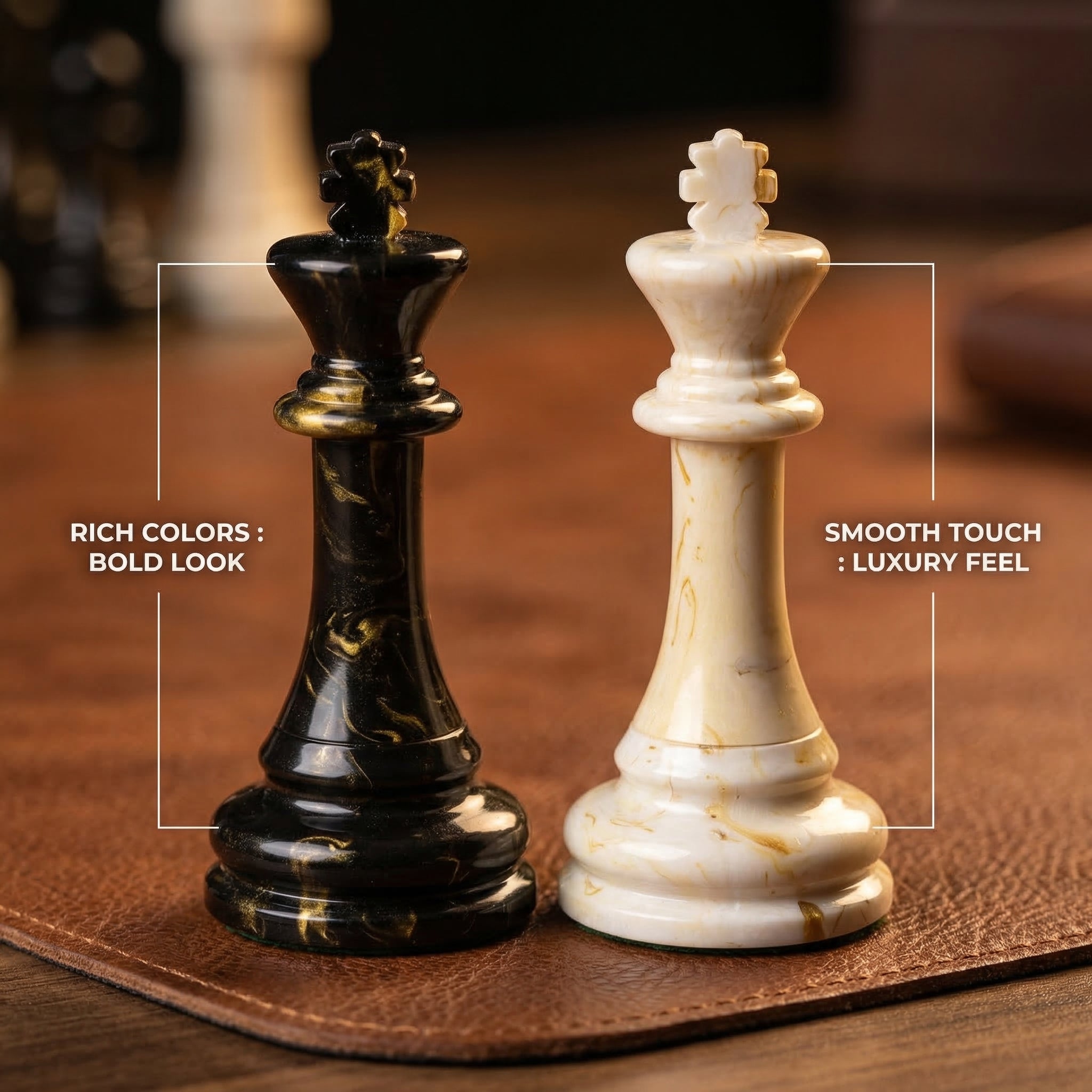 Marble Effect Staunton Chess Pieces - Weighted Deluxe Set | Black & White