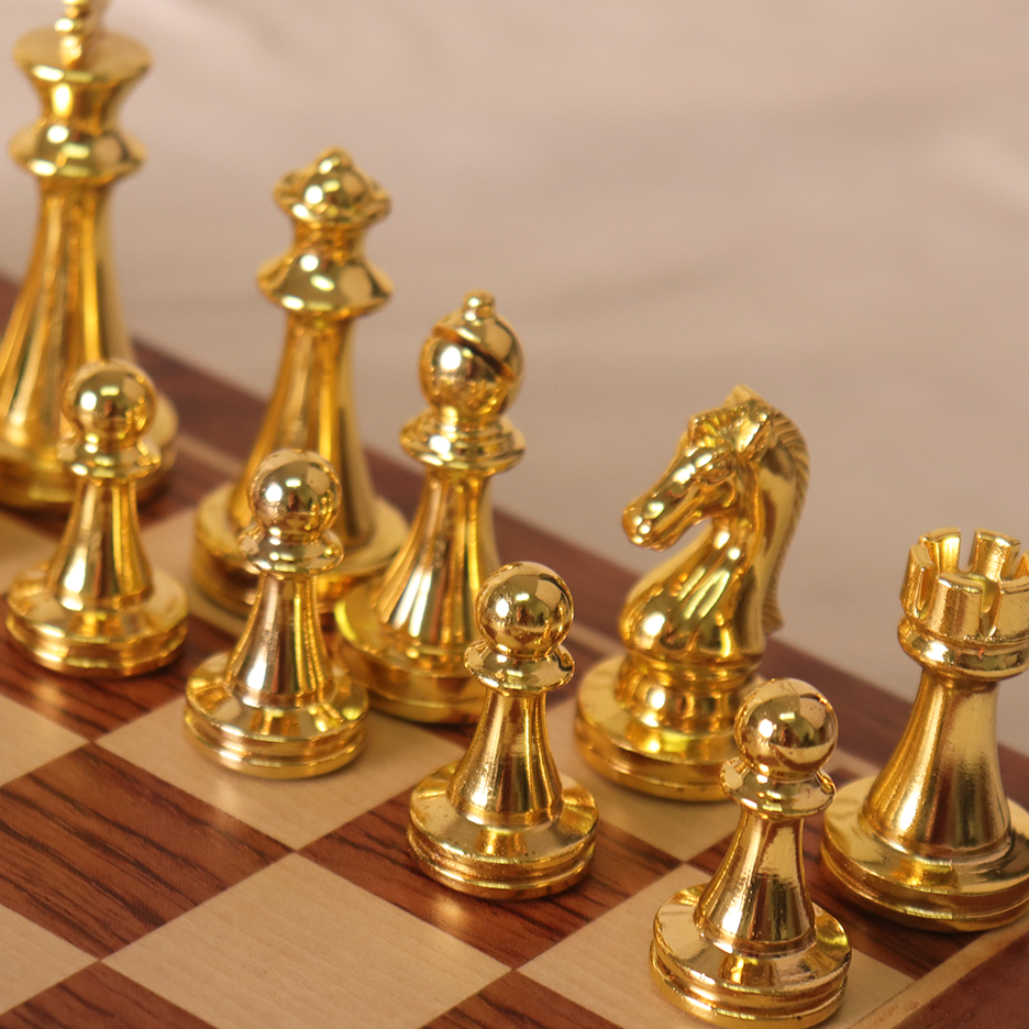 Gold & Silver Metal Chess Pieces - High-Gloss Luxury Staunton Set