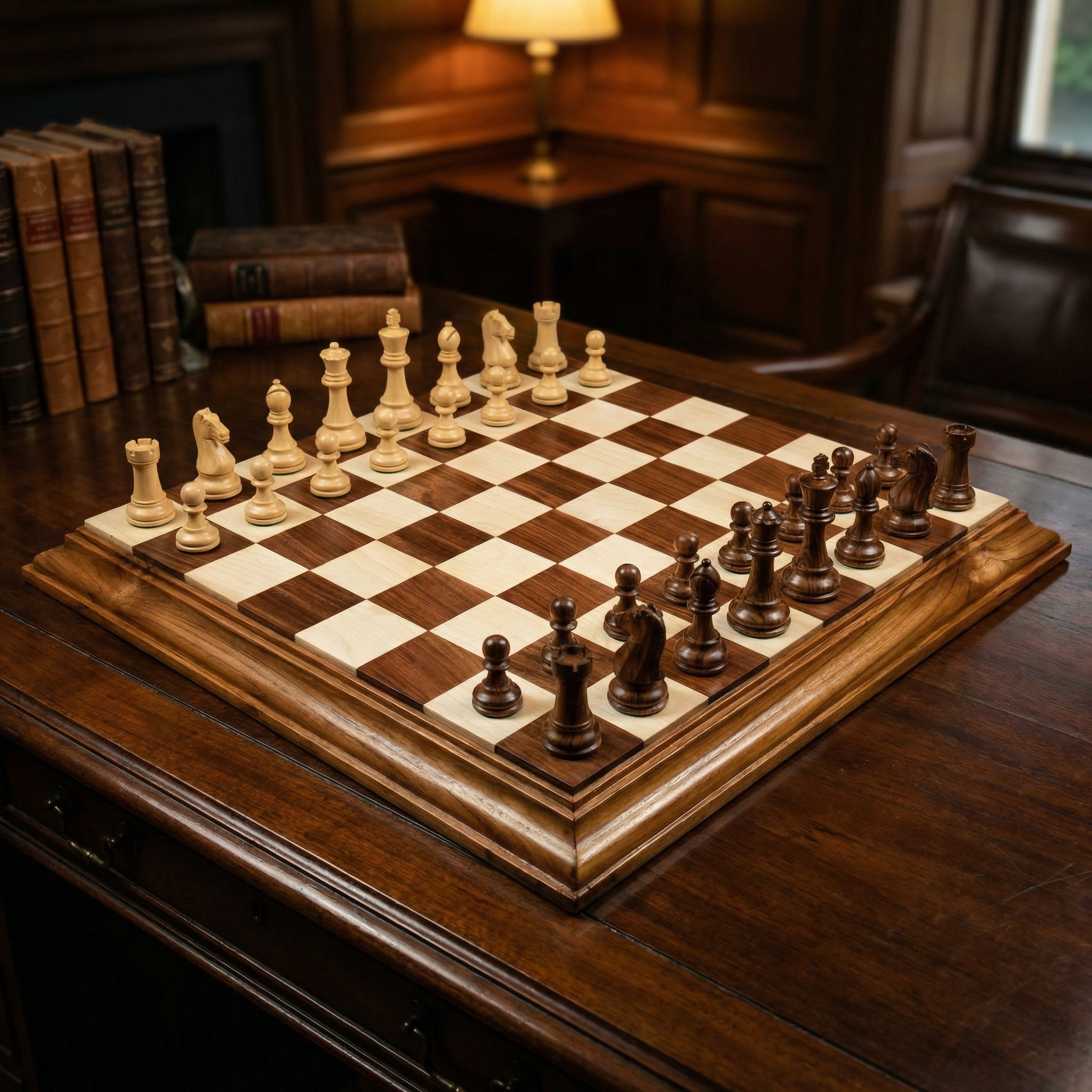 LuxuryChessboard handcrafted solid walnut wooden chessboard 40cm with chess pieces – luxury chess set for display